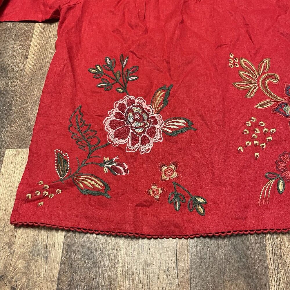 Johnny Was Women's Size XL Messine V Neck Linen Embroidered Floral Tunic Blouse - Picture 6 of 13